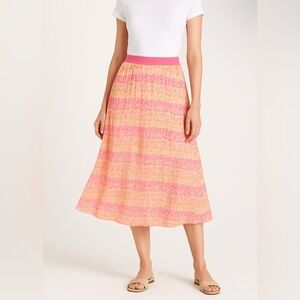 Lark Lane Pleated Multicolor Summer Womens Skirt L Maxi Lined Pull On 1104